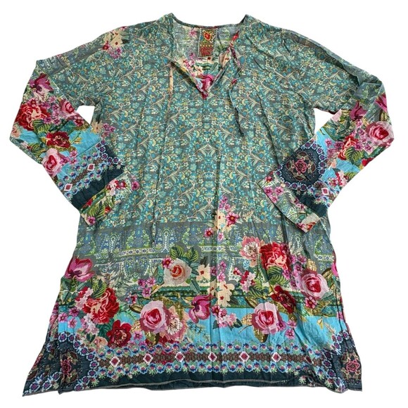 Johnny Was XS Blouse Vibrant Floral Cotton Embroidered Swing L/S Tunic Shirt - Picture 5 of 11